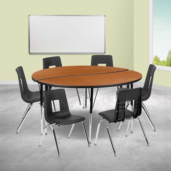 Flash Furniture 60 W, 60 L, 30.25 H, Chrome, Laminate, Particleboard, Plastic, Steel XU-GRP-16CH-A60-HCIRC-OAK-T-A-GG - main
